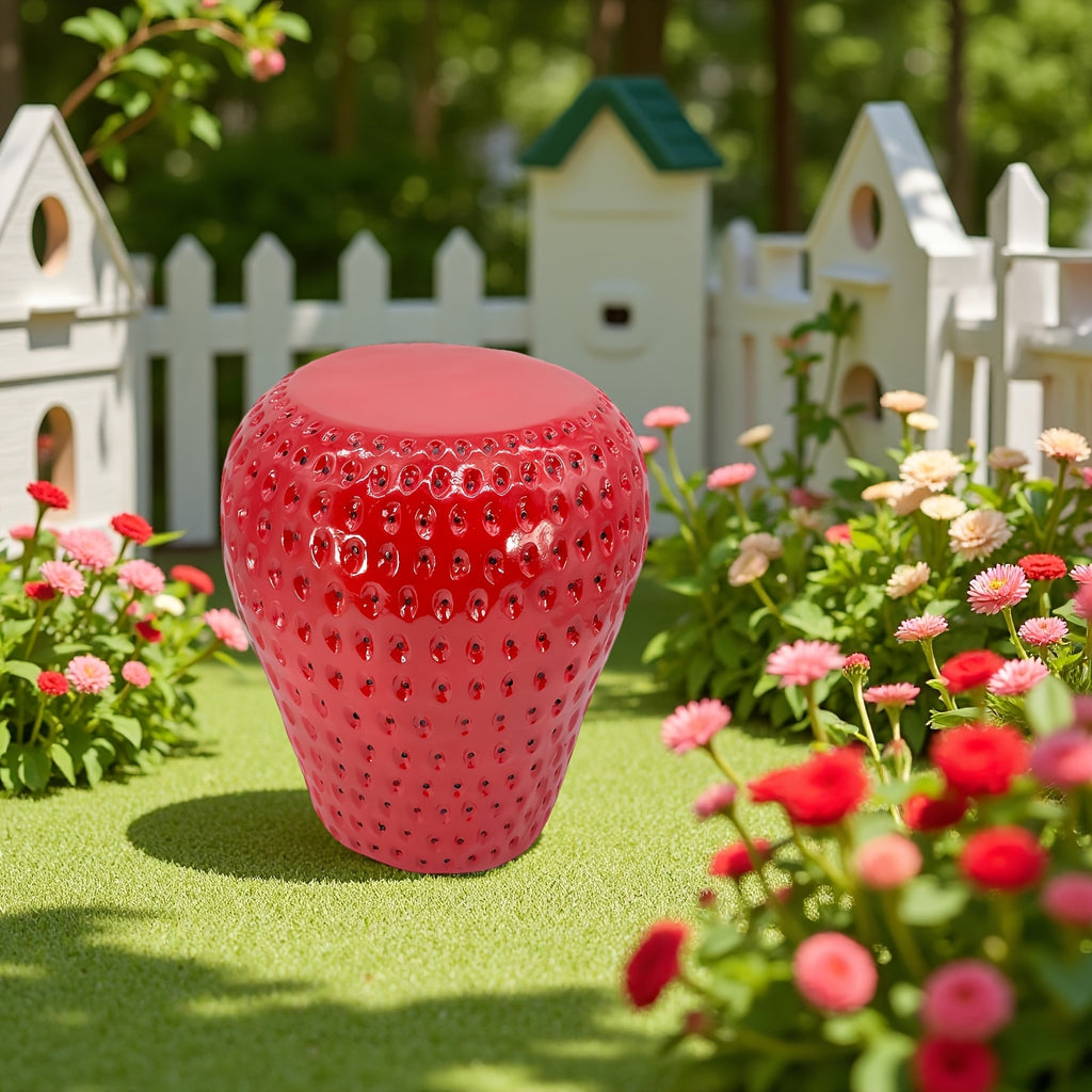 Whimsical Strawberry Stool 1pc Realistic Strawberry Stool - Heavy-Duty Resin Construction