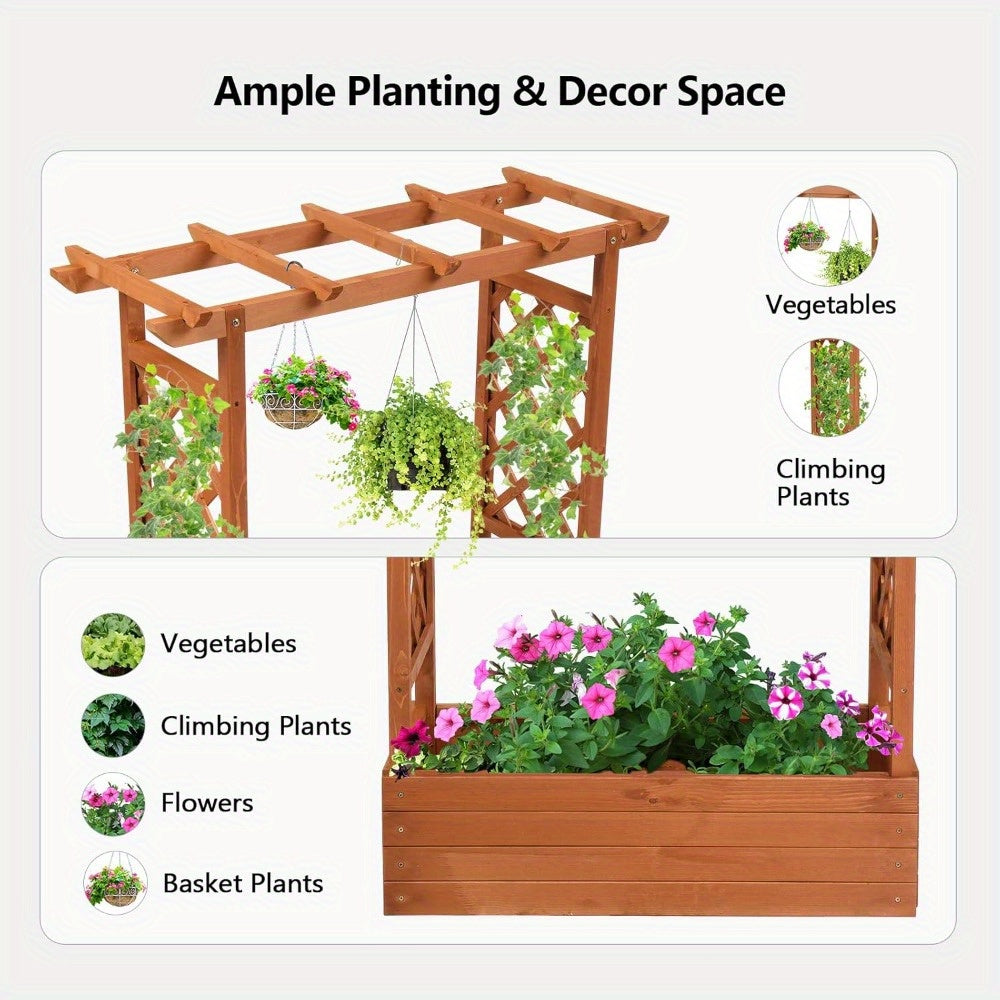 Teak Wood Raised Garden Bed with Trellis
