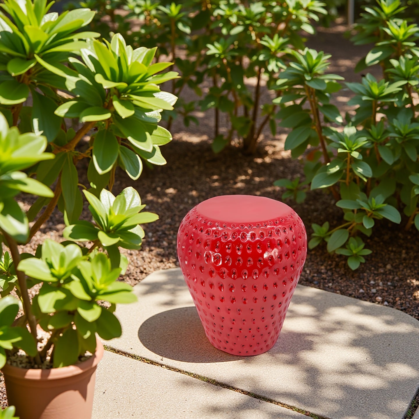 Whimsical Strawberry Stool 1pc Realistic Strawberry Stool - Heavy-Duty Resin Construction