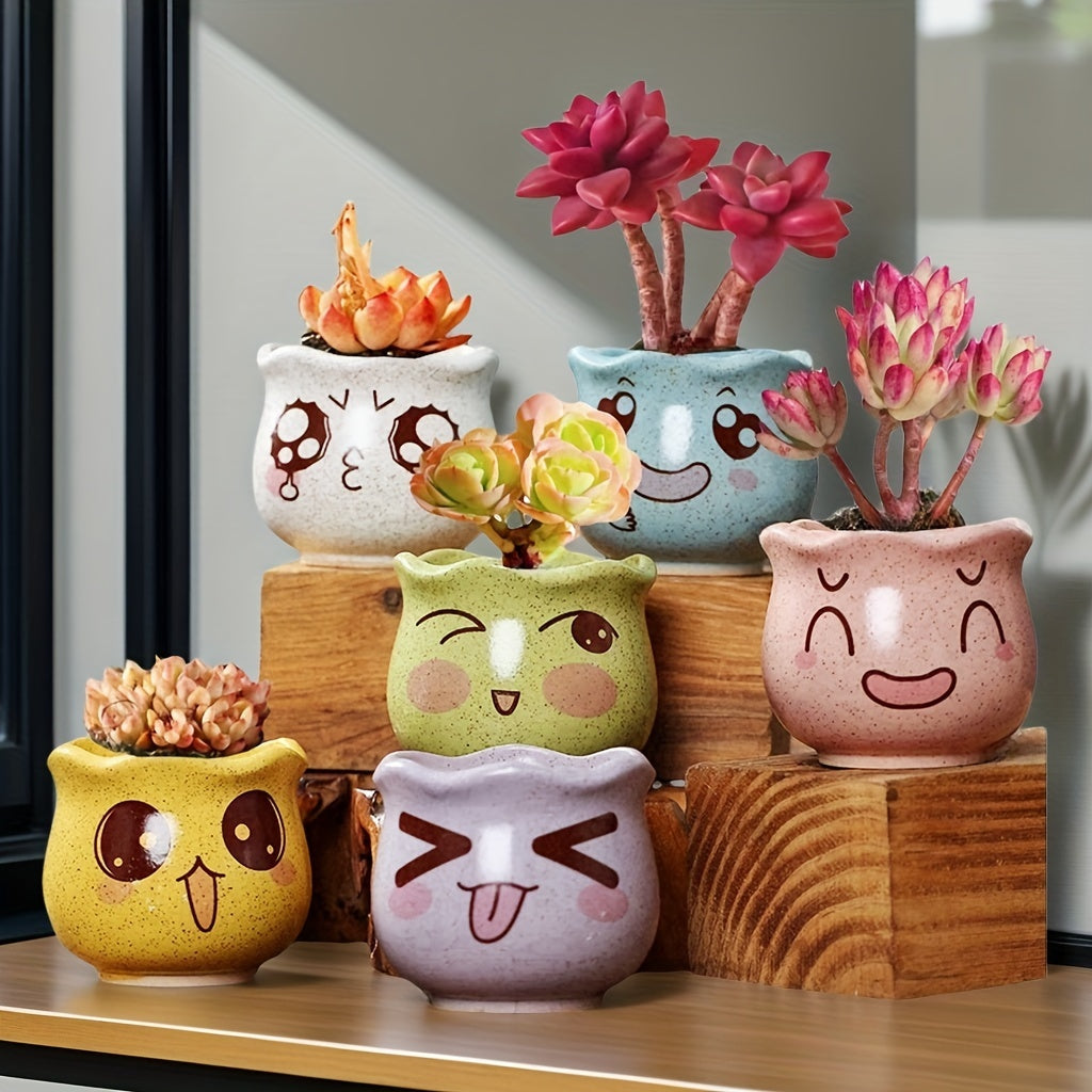 6pcs flower pots with drainage holes straight macaroons (3.15 inches)