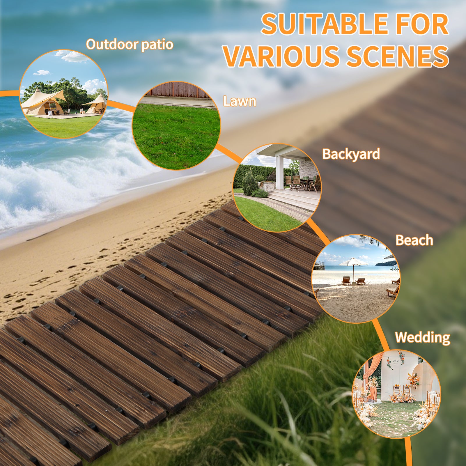 1pc Extra Long (8ft\u002F12ft Length Options) Wide 43cm Wooden Garden Pathway