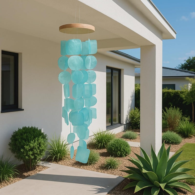 Turquoise Wind Chime - Large Outdoor\u002F Wind Chimes with Capiz Shells & Wood Beads