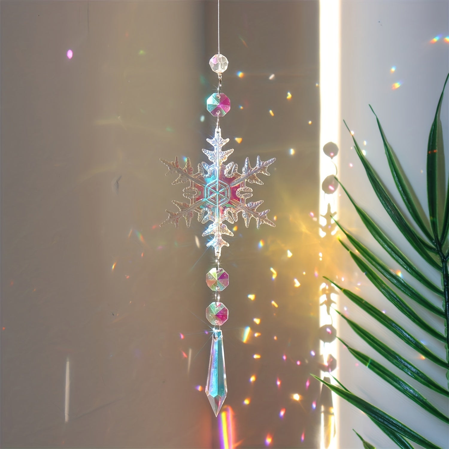 4pcs Crystal Snowflake Wind Chime Set - Glass & Plastic