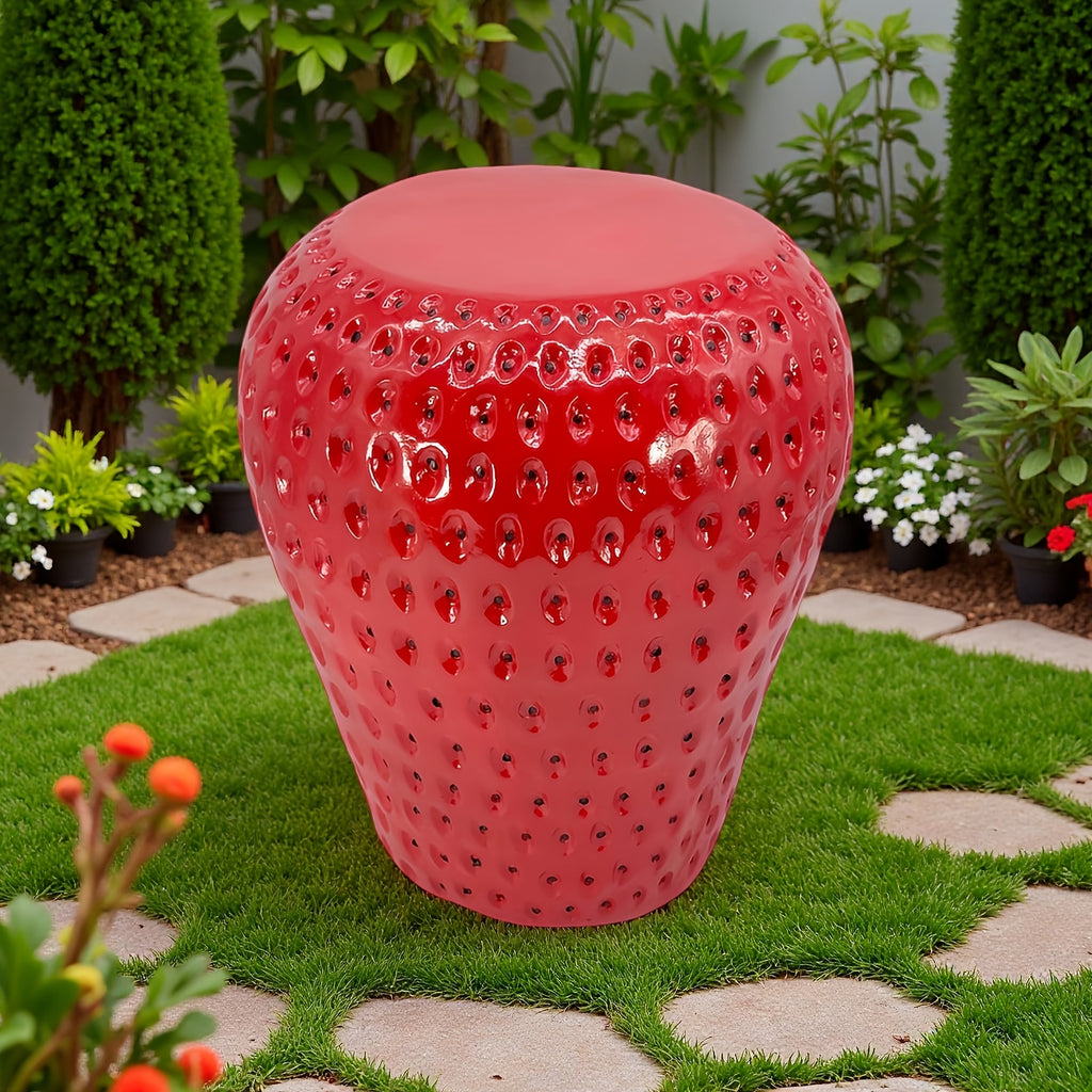 Whimsical Strawberry Stool 1pc Realistic Strawberry Stool - Heavy-Duty Resin Construction