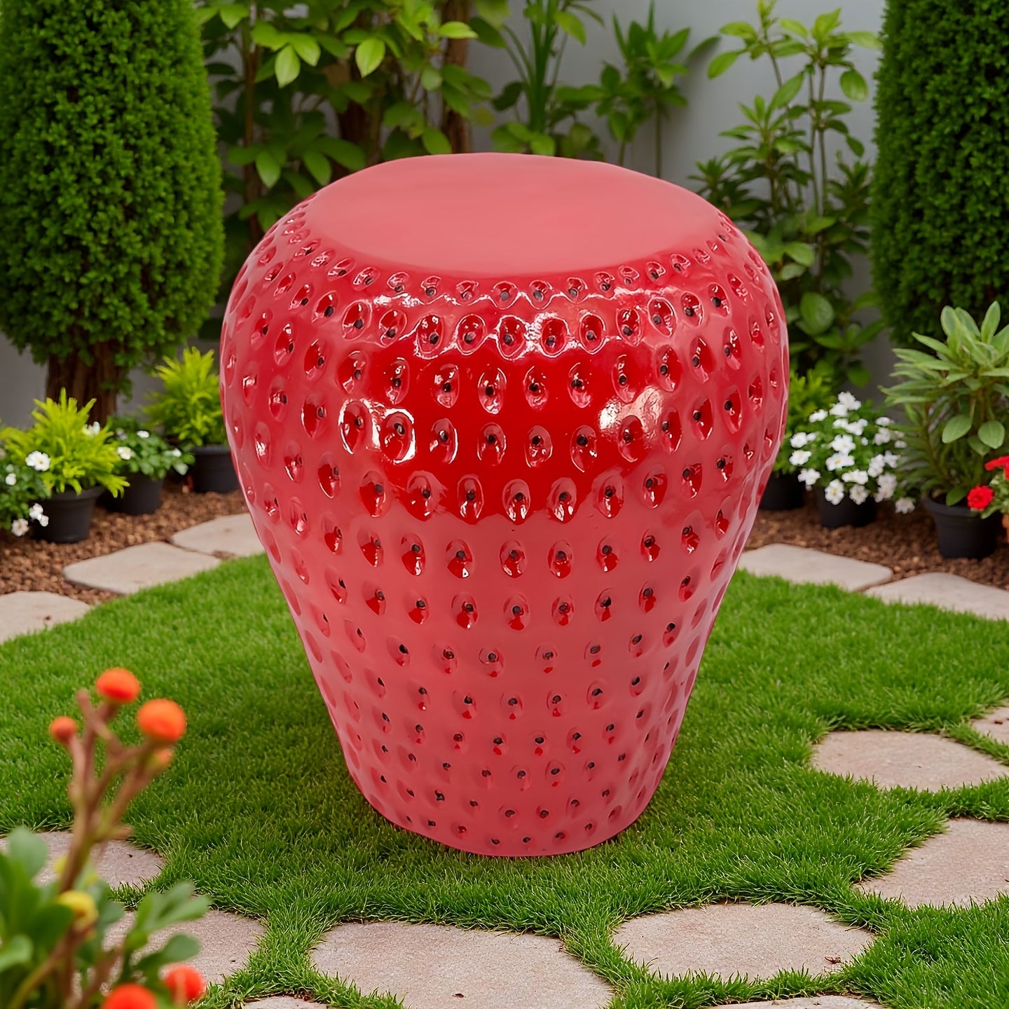 Whimsical Strawberry Stool 1pc Realistic Strawberry Stool - Heavy-Duty Resin Construction