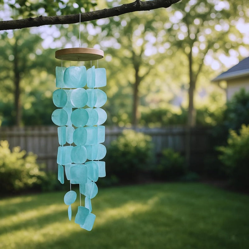 Turquoise Wind Chime - Large Outdoor\u002F Wind Chimes with Capiz Shells & Wood Beads