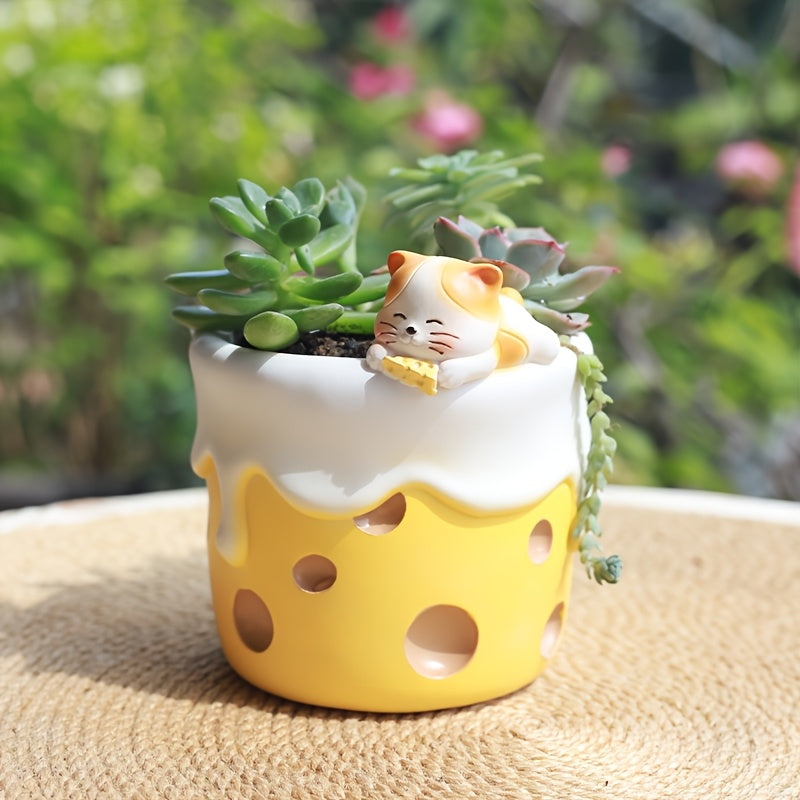 A Creative Cartoon Ice Cream Cheese Succulent Gardening Pot Container for Small Flower Arrangements on The Balcony Or in The Yard.