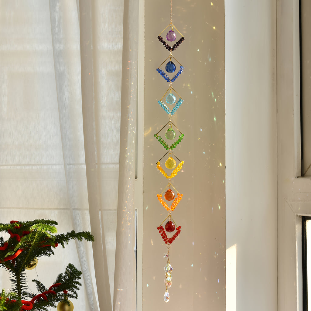 1pc Vintage Glass Seven Chakra Ball Wind Chime, Rainbow Maker