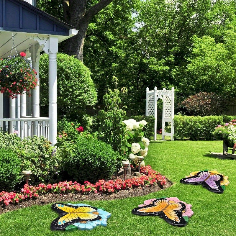 3pcs Butterfly Garden Stepping Stones - Realistic Butterfly with Floral accents