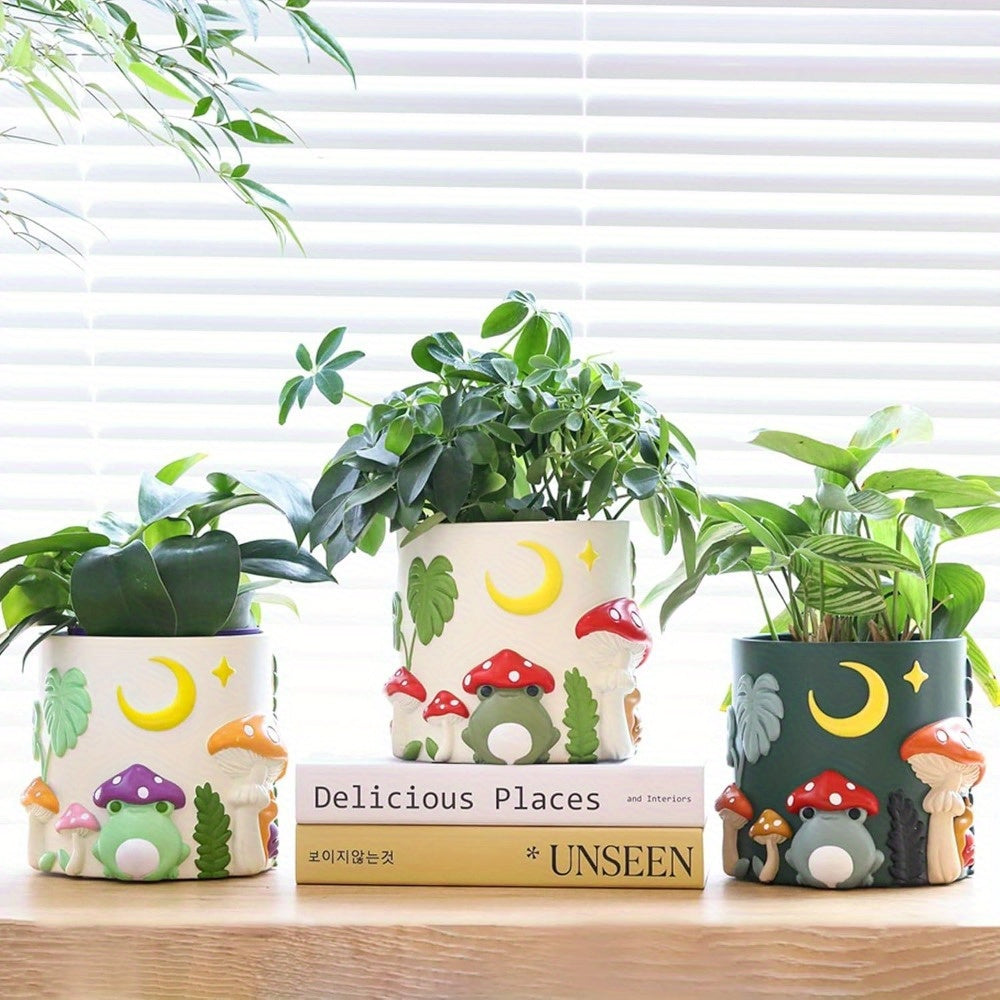 Colorful Frog Garden Planter, Cute Unique Succulent Planter with Drainage