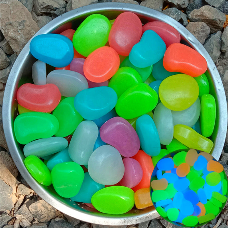 50 Extra Large Glow-in-the-Dark Pebbles - Daytime Light Absorption, Automatic Night Glow