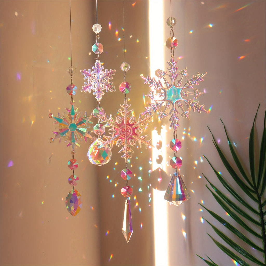 4pcs Crystal Snowflake Wind Chime Set - Glass & Plastic