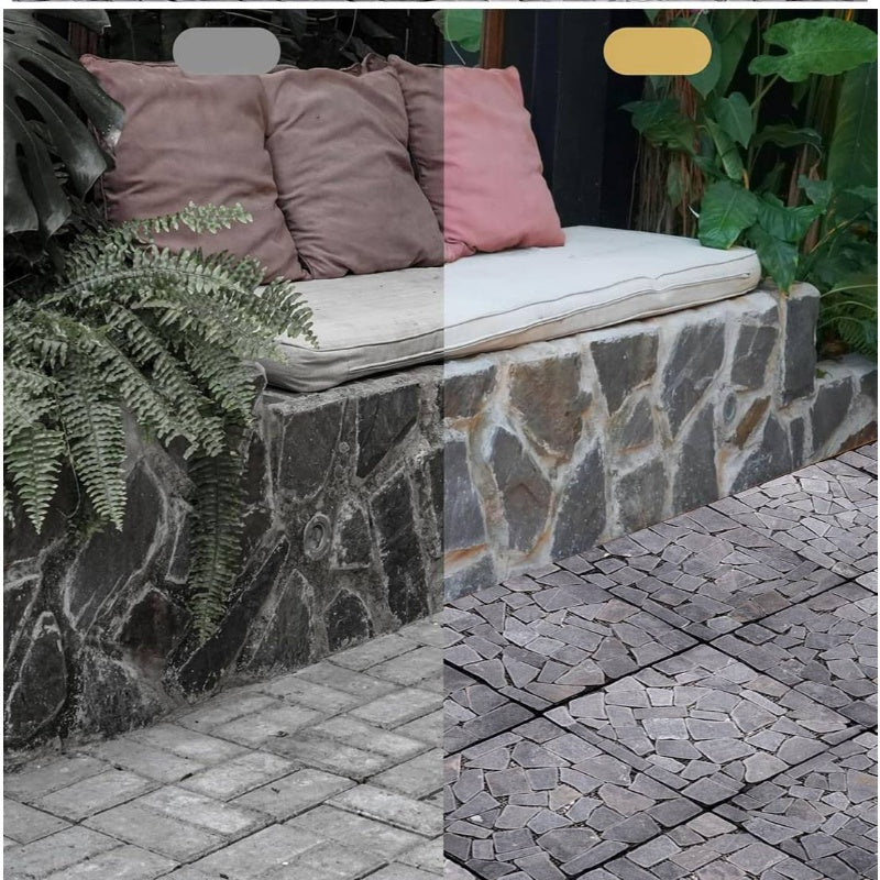 6pcs Natural Pebble Interlocking Floor Tiles - Dark Brown\u002FBlack Interlocking Patio Tiles