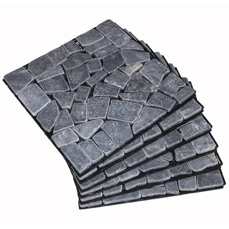 6pcs Natural Pebble Interlocking Floor Tiles - Dark Brown\u002FBlack Interlocking Patio Tiles