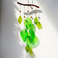 Glass Wind Chime with Green Leaf - Elegant Outdoor\u002FIndoor Hanging Decor