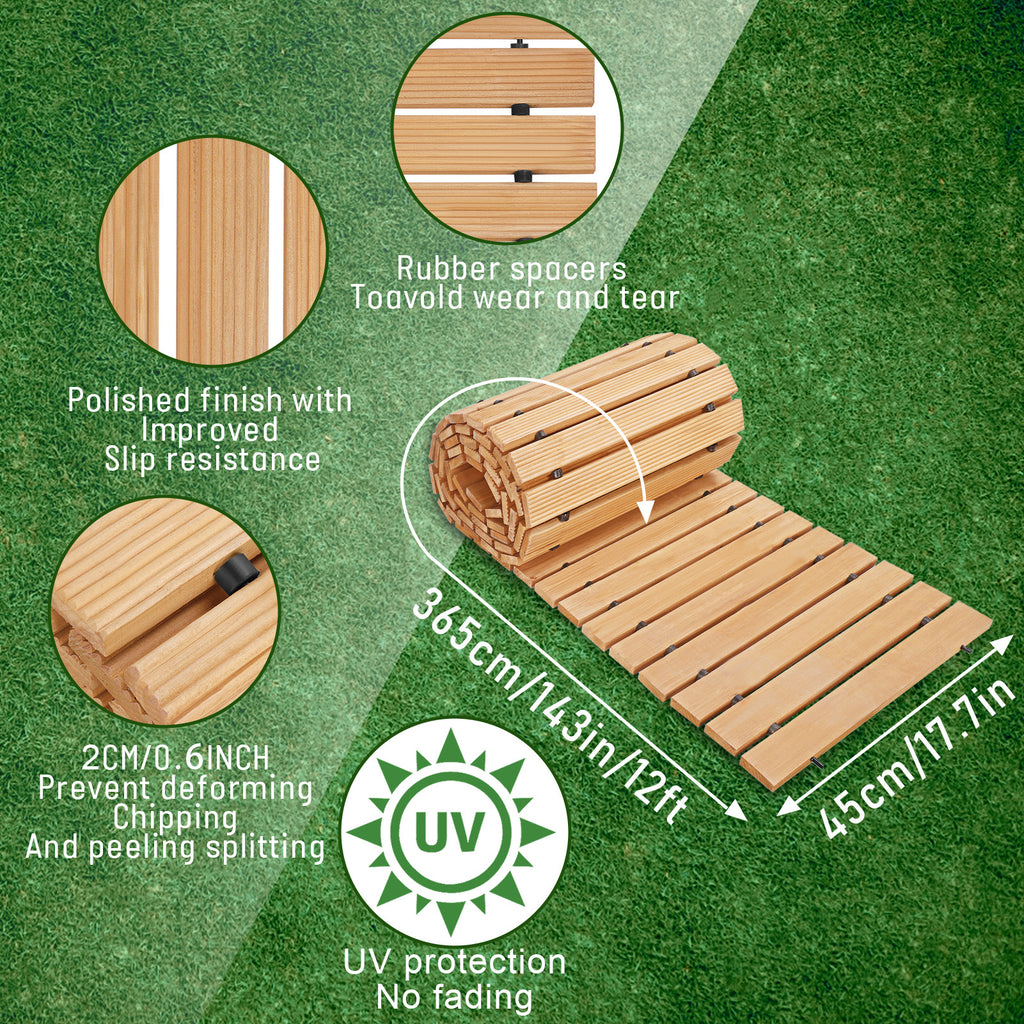 12ft x 45cm Wooden Garden Path Roll-Out Walkway - Natural Color