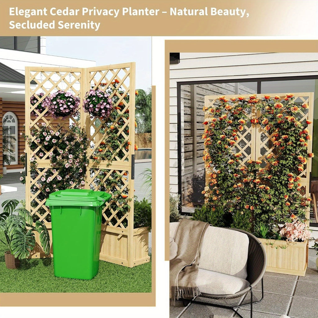 2-Panel Cedar Privacy Screen with Planter Box - 41\