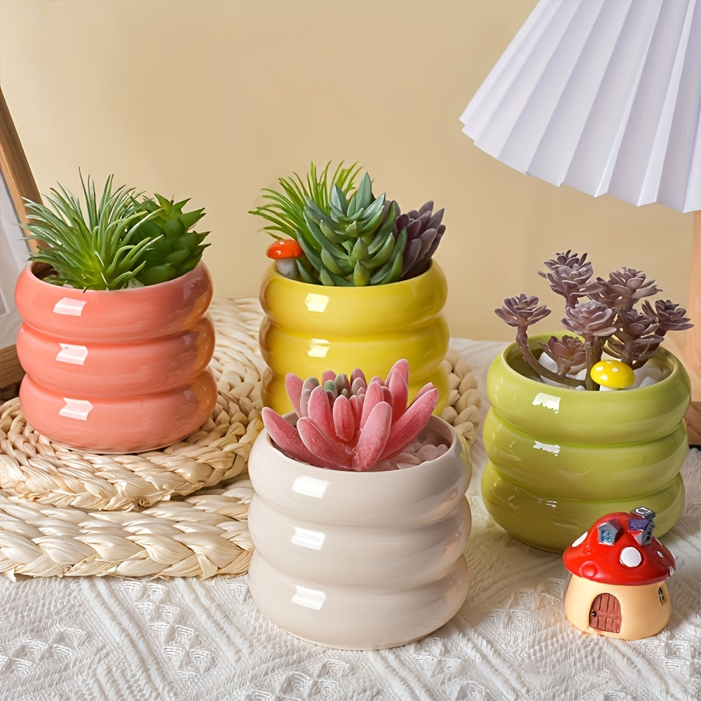 6pcs Set Bohemian Ceramic Planters with Drainage Holes - Colorful