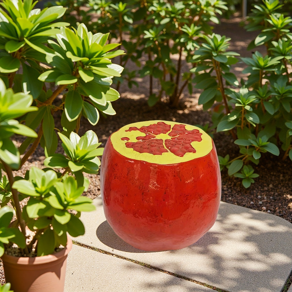 1pc Large 13.8-Inch Realistic Red Pomegrananus Stool - Heavy-Duty Resin Construction
