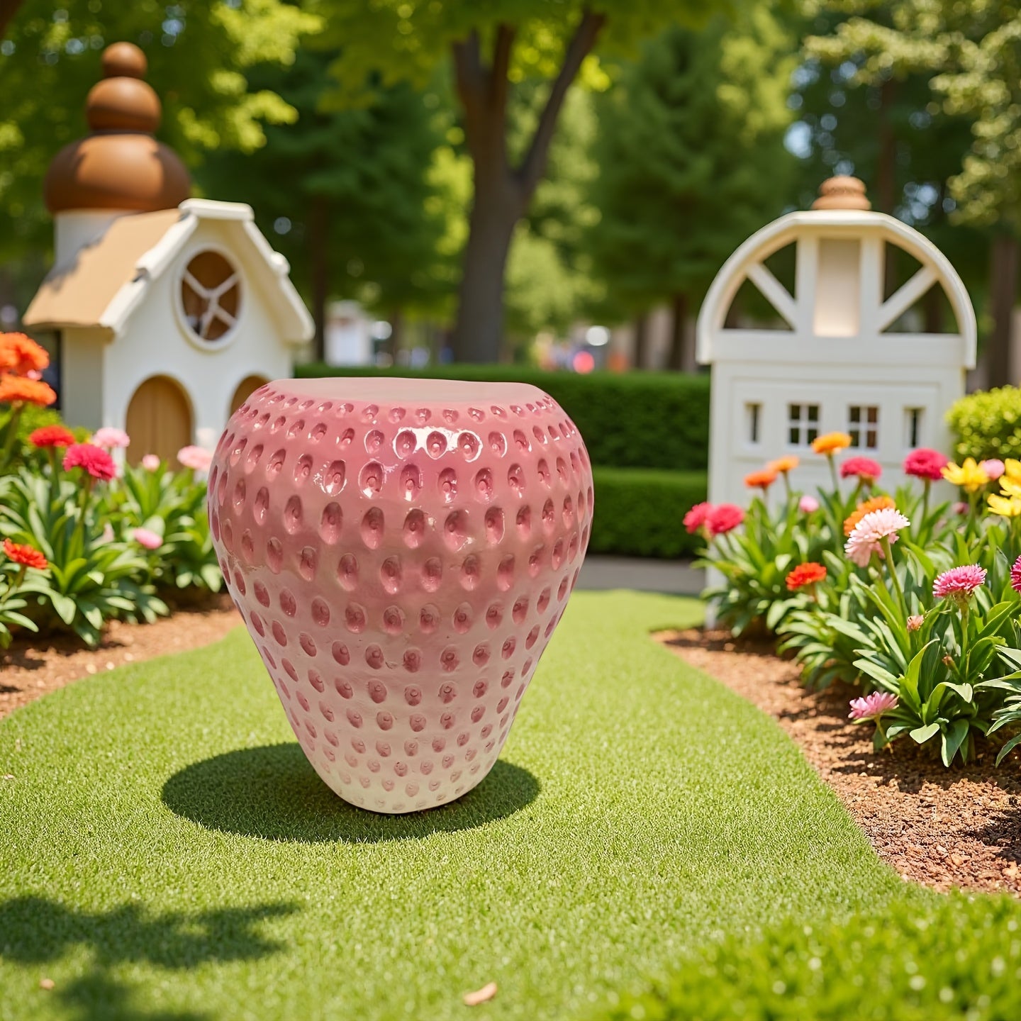Whimsical Strawberry Stool 1pc Realistic Strawberry Stool - Heavy-Duty Resin Construction