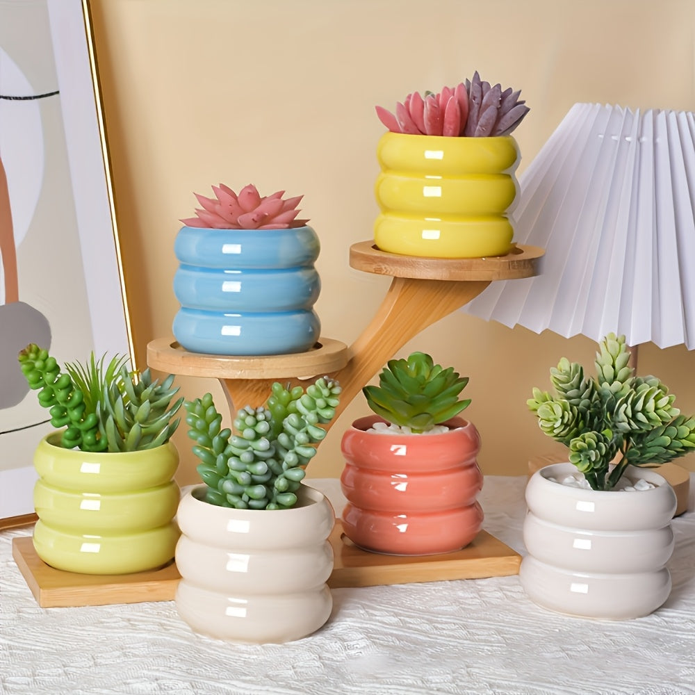 6pcs Set Bohemian Ceramic Planters with Drainage Holes - Colorful