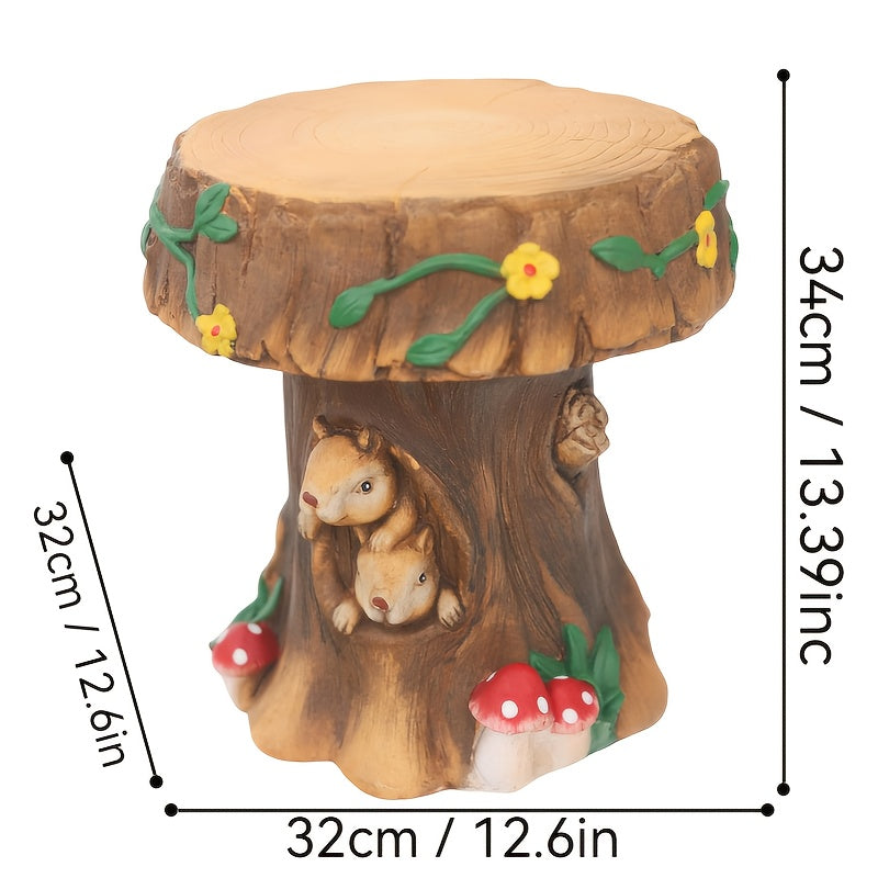 Enchanted Resin Mushroom Squirrel Garden Stool Sculpture