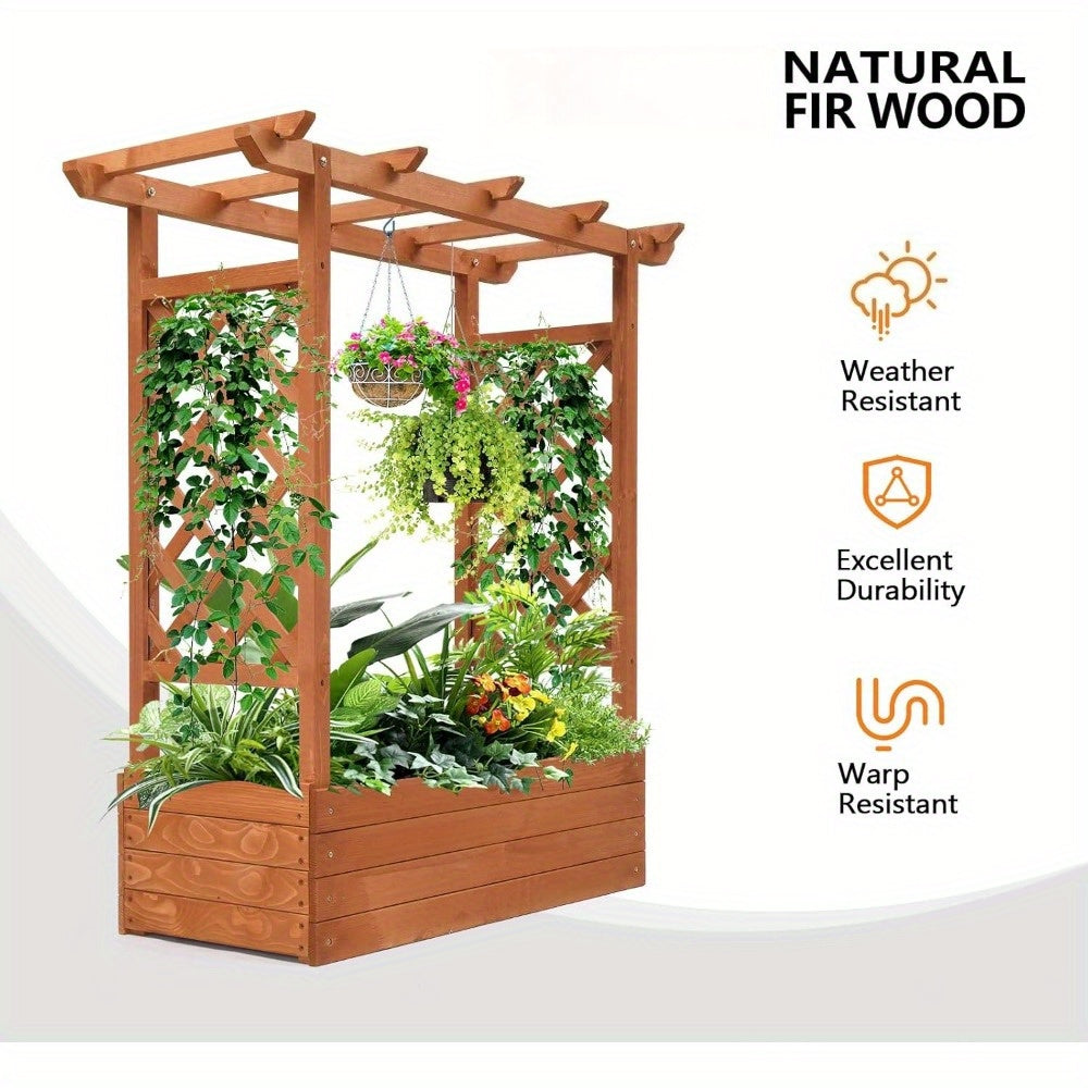 Teak Wood Raised Garden Bed with Trellis