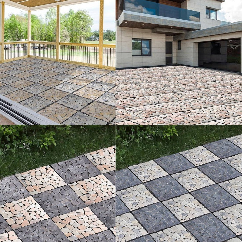 6pcs Natural Pebble Interlocking Floor Tiles - Dark Brown\u002FBlack Interlocking Patio Tiles