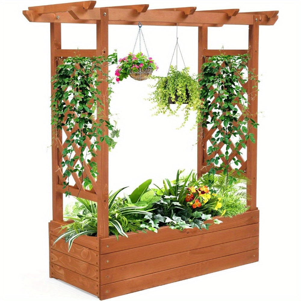 Teak Wood Raised Garden Bed with Trellis