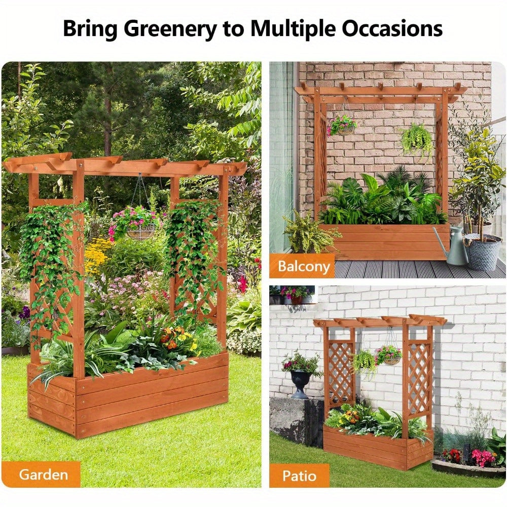 Teak Wood Raised Garden Bed with Trellis