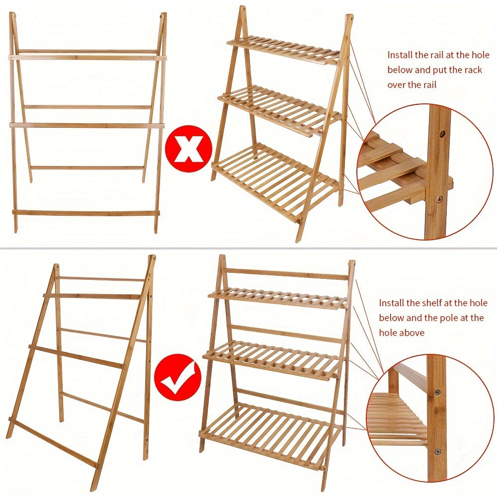 Versatile 100cm 3 Tier Foldable Bamboo Flower Pot Plants Display Shelf Planter Organizer for Outdoor Indoor