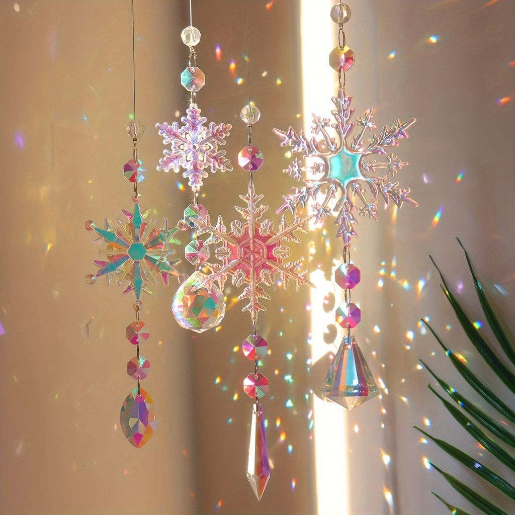 4pcs Crystal Snowflake Wind Chime Set - Glass & Plastic