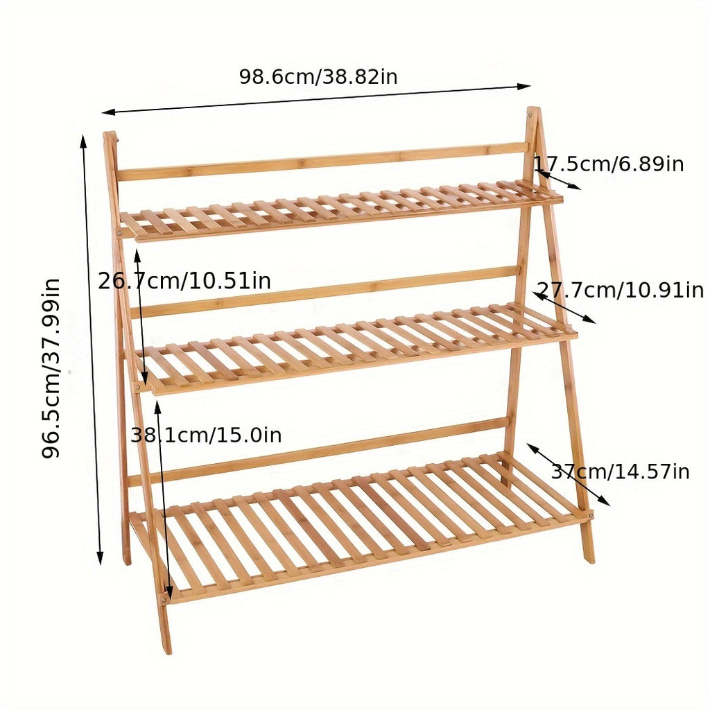 Versatile 100cm 3 Tier Foldable Bamboo Flower Pot Plants Display Shelf Planter Organizer for Outdoor Indoor