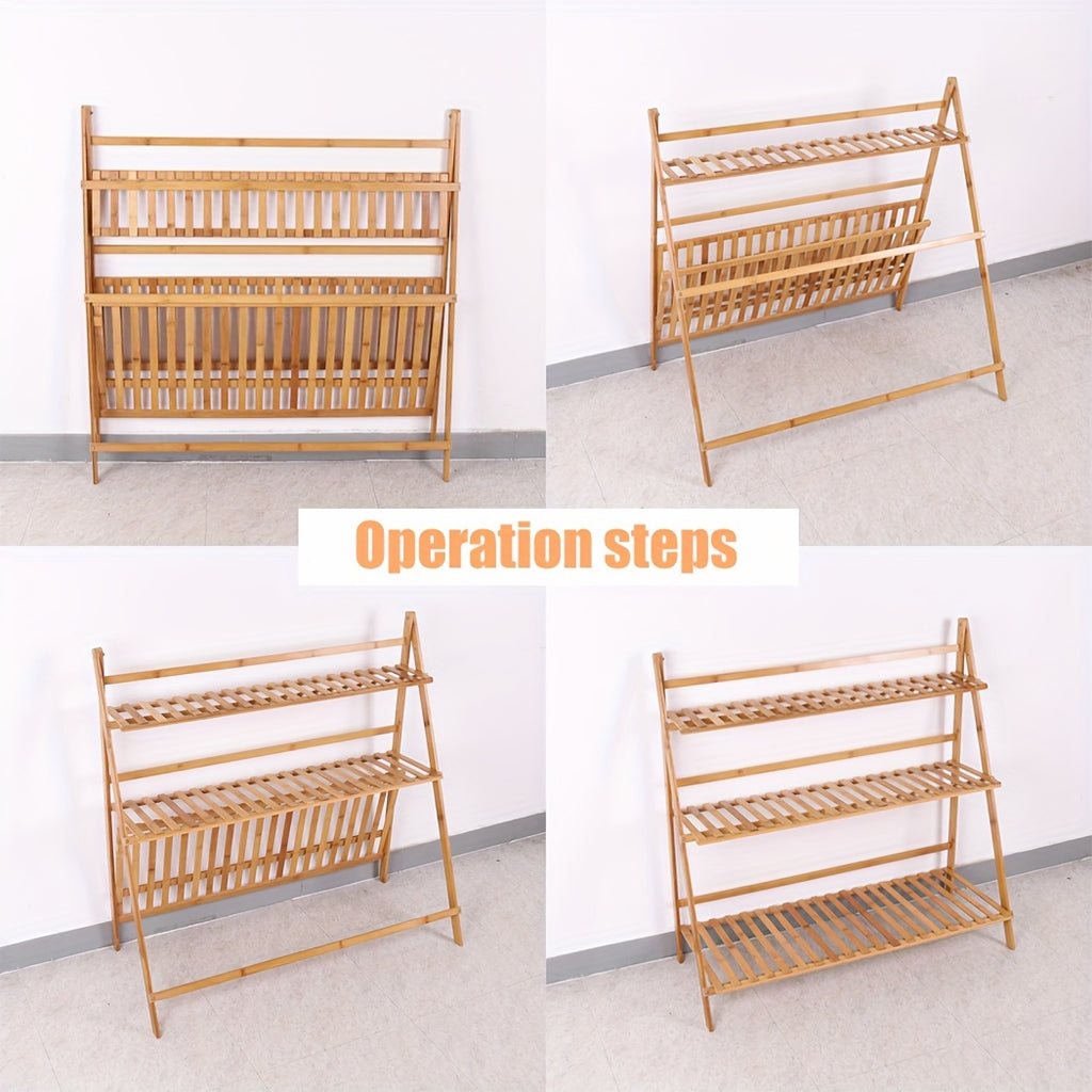 Versatile 100cm 3 Tier Foldable Bamboo Flower Pot Plants Display Shelf Planter Organizer for Outdoor Indoor