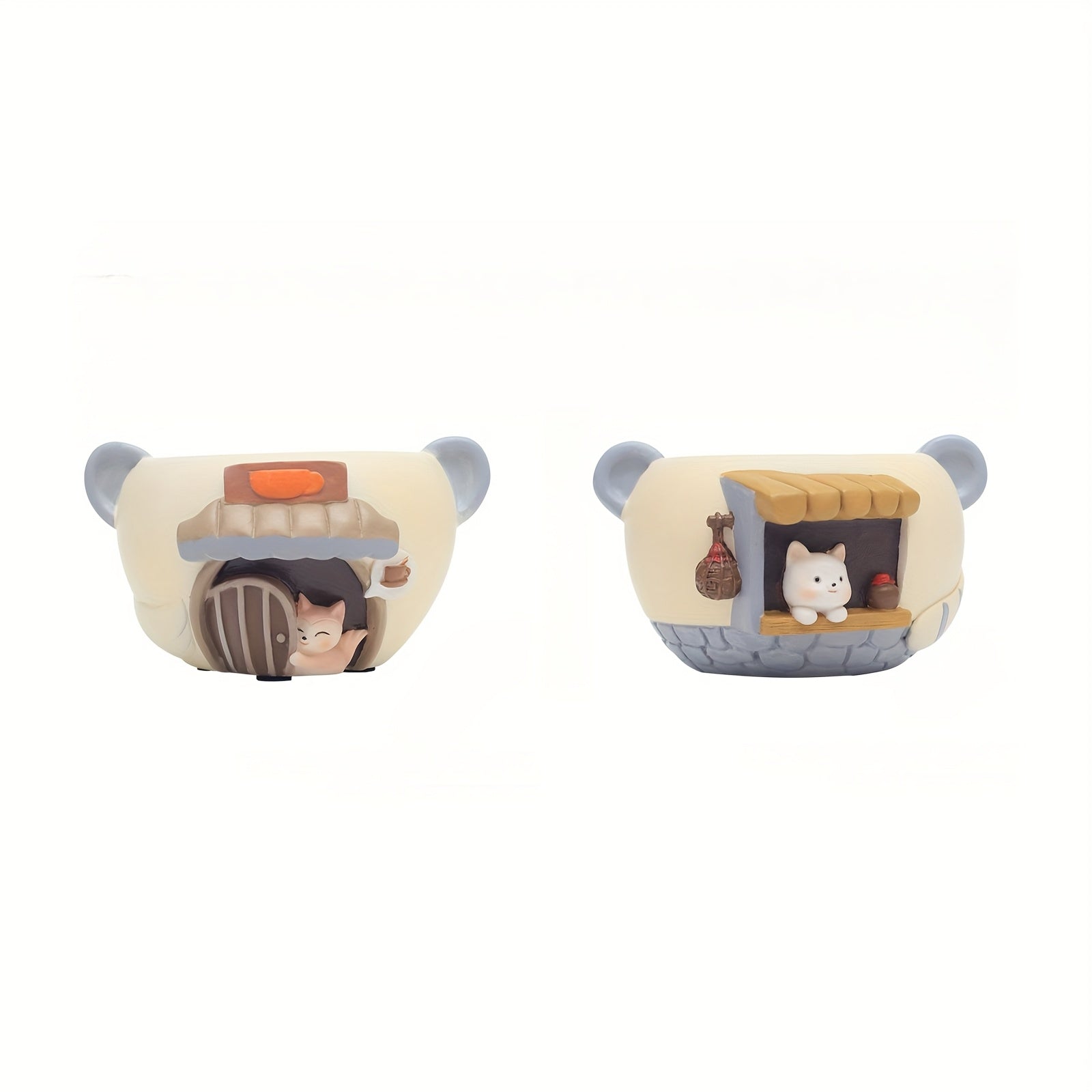 2pcs Set of Modern Cute Pet Cafe & Store Small Mini Resin Plant Pot with Drainage Holes