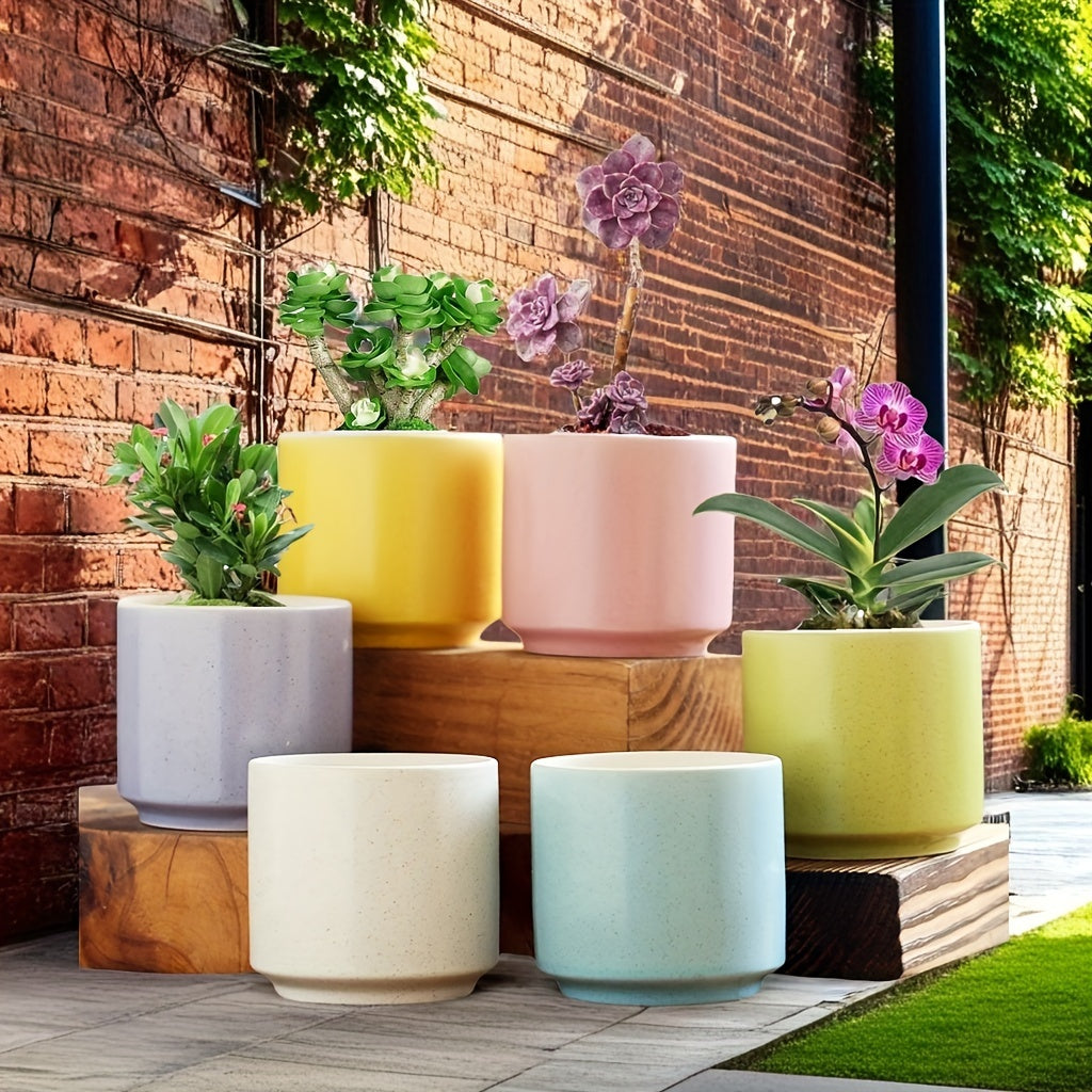 6pcs flower pots with drainage holes straight macaroons (3.15 inches)