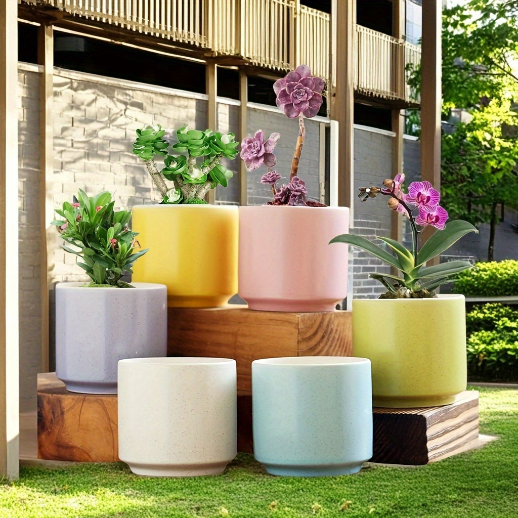 6pcs flower pots with drainage holes straight macaroons (3.15 inches)