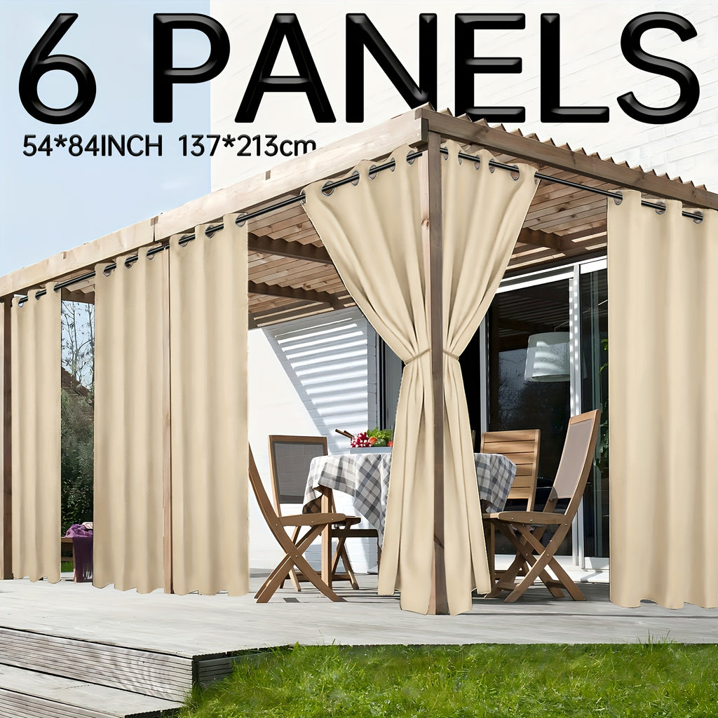 6pcs Waterproof Outdoor Curtains for Patio & Pergola - Thickened UV Protection Fabric
