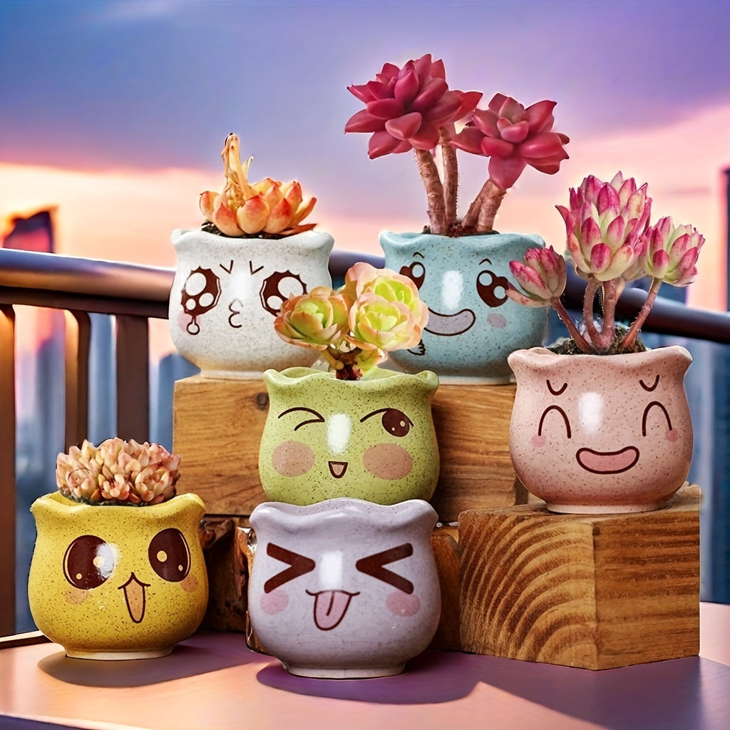 6pcs flower pots with drainage holes straight macaroons (3.15 inches)