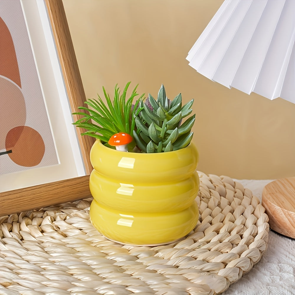 6pcs Set Bohemian Ceramic Planters with Drainage Holes - Colorful