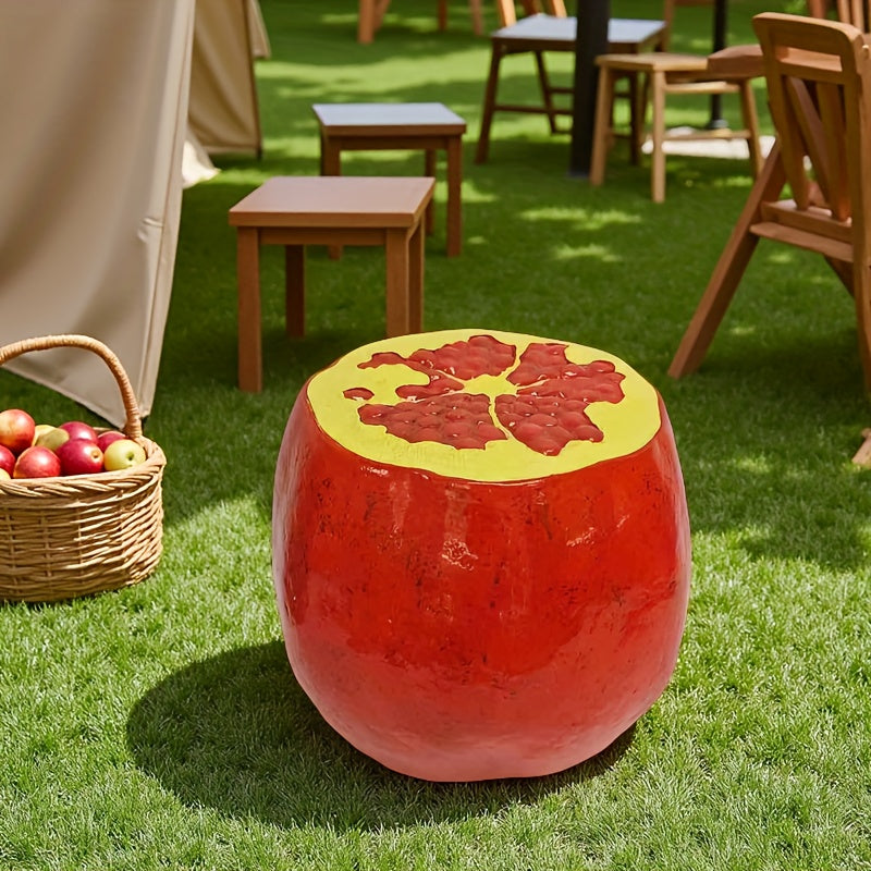 1pc Large 13.8-Inch Realistic Red Pomegrananus Stool - Heavy-Duty Resin Construction