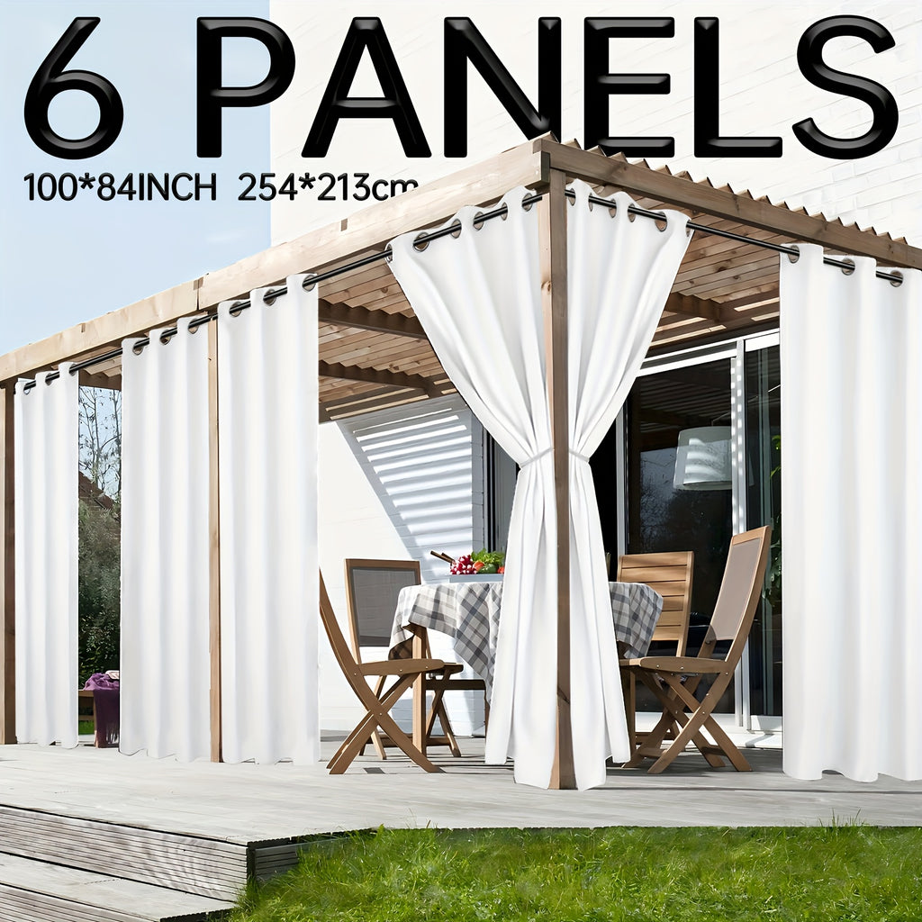 6pcs Waterproof Outdoor Curtains for Patio & Pergola - Thickened UV Protection Fabric