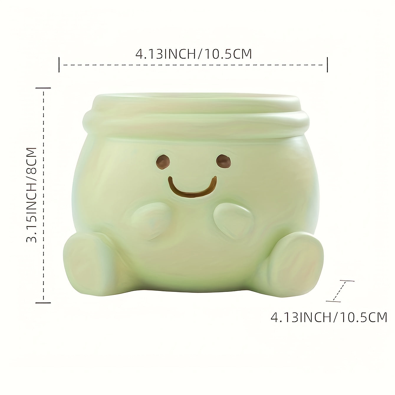 1pc New Resin Heart-Shaped Flower Vase, Fresh Green Background, Cute joyful Face Design