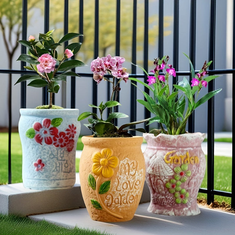 3pcs, cute little yellow chicken ceramic flower pots, pastoral style, exquisite and compact