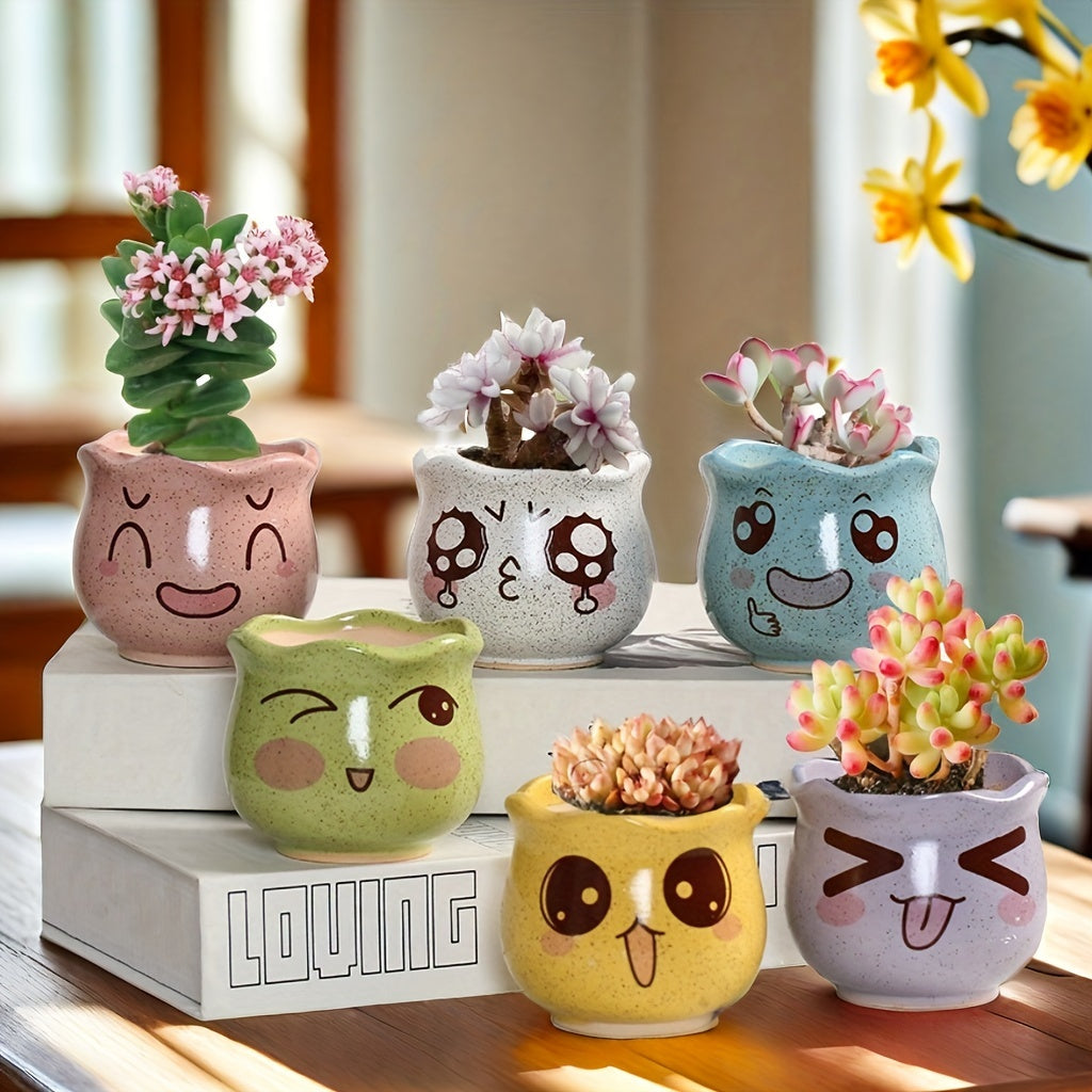 6pcs flower pots with drainage holes straight macaroons (3.15 inches)