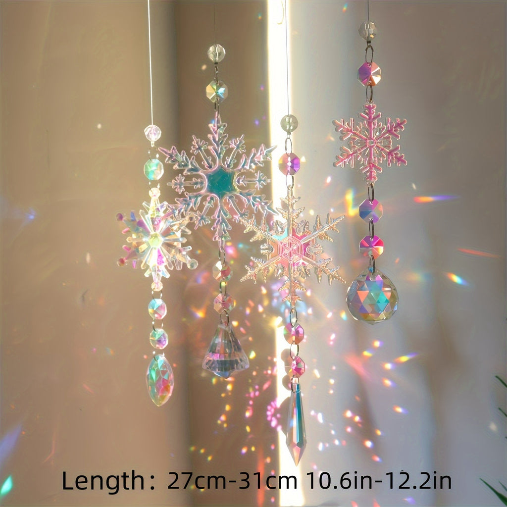 4pcs Crystal Snowflake Wind Chime Set - Glass & Plastic