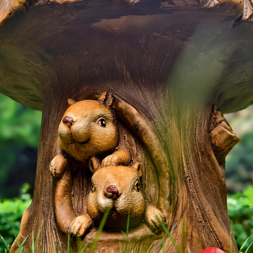 Enchanted Resin Mushroom Squirrel Garden Stool Sculpture