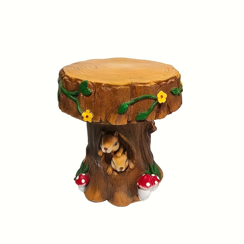 Enchanted Resin Mushroom Squirrel Garden Stool Sculpture