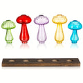5-Pack Colorful Mushroom Vases with Wooden Tray