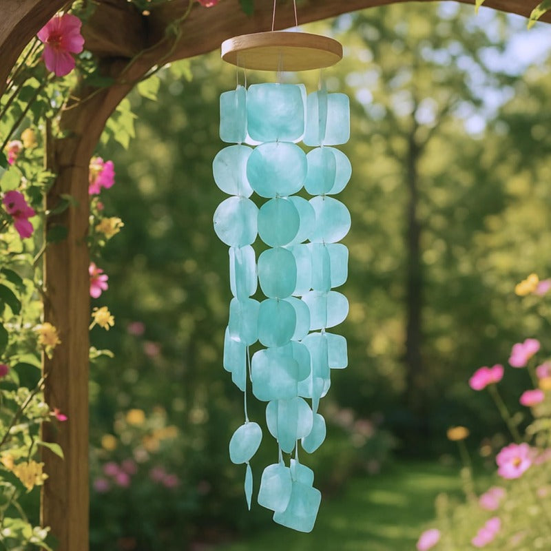Turquoise Wind Chime - Large Outdoor\u002F Wind Chimes with Capiz Shells & Wood Beads
